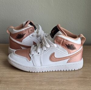 Air Jordan 1 Mid White & Rose Gold Little Kids Sneakers 11C